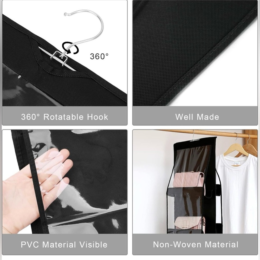 Hanging Handbag Organizer Dustproof Storage Holder Bag Wardrobe Black Lot of 2 - Picture 5 of 11
